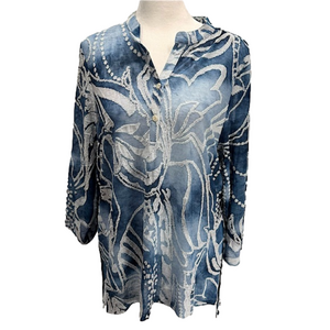 NEW Cativa Azure Blue Sheer Textured Floral Flowy Tunic Size Medium